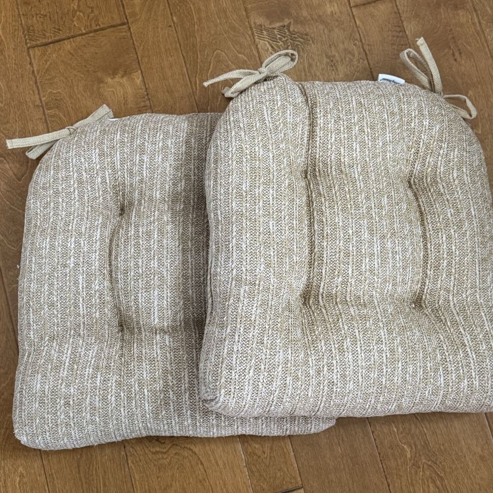 Tommy Bahama Amelia Set of 2 Raffia Indoor Outdoor Seat Cushions 20x20 Ties